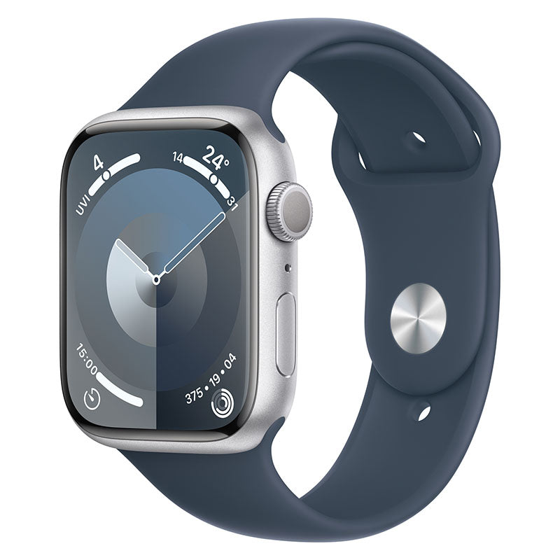 Apple Watch Series 9 GPS 45mm Silver Case w/ Storm Blue Sport Band - S/M(MR9D3ZP/A) - 1