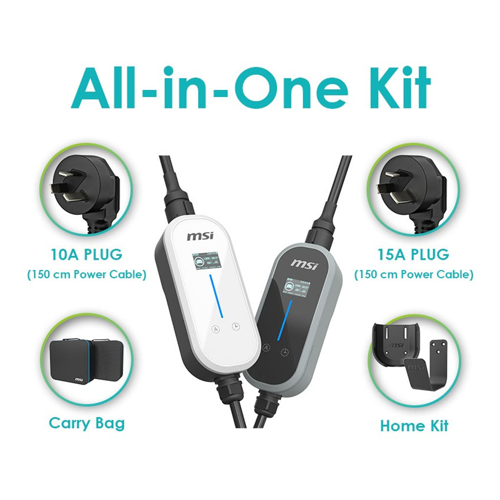 MSI EZgo 230V 2.3KW & 3.4KW 5M Type 2 Portable EV Charger - White(9S6-C80611-004) - 7