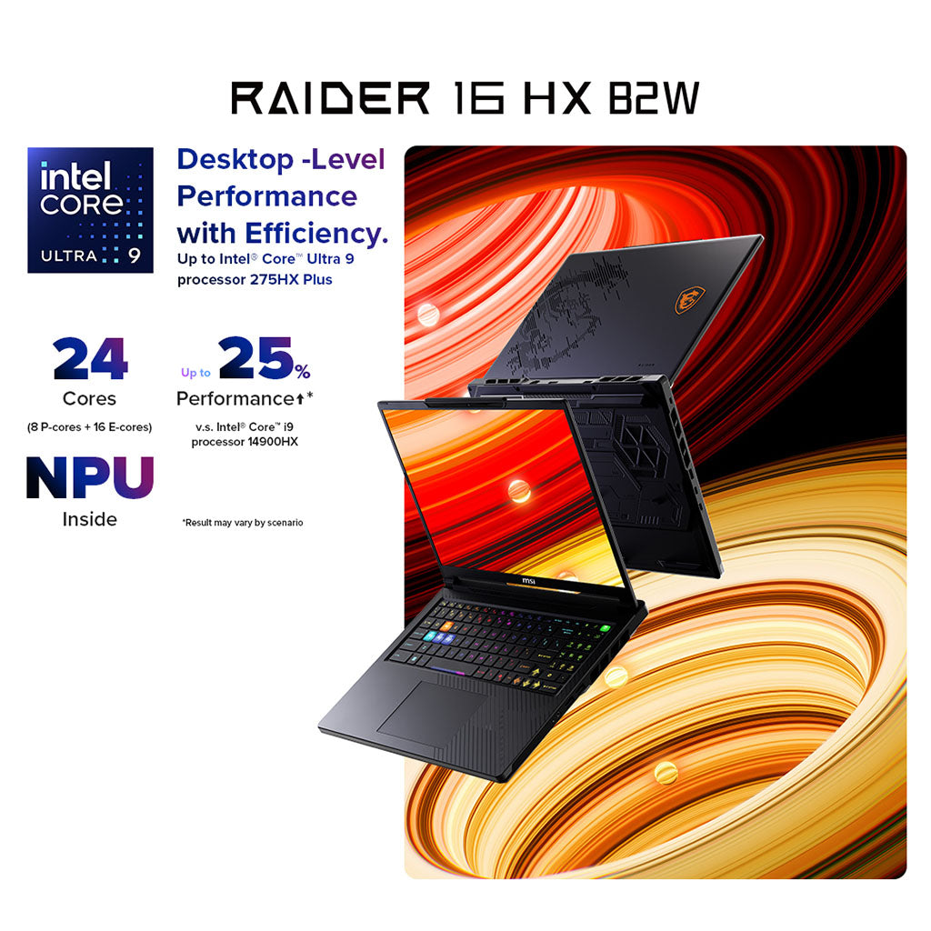 MSI Raider 16 Max HX 16" QHD+ OLED AI Laptop - Ultra 9-290HX Plus 32GB 2TB RTX5080 W11P(Raider 16 MAX HX B2WI-014AU) - 12
