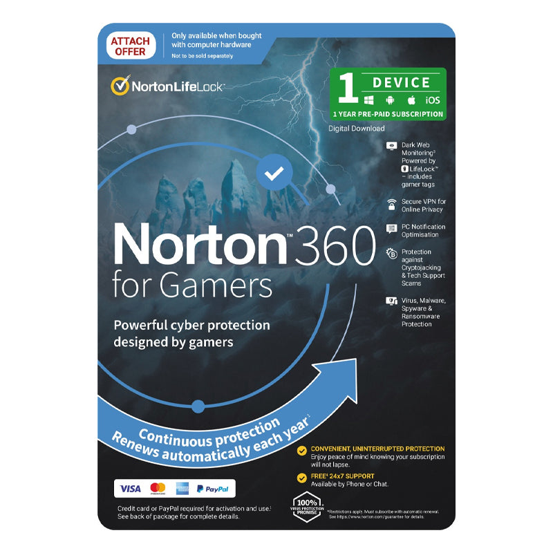 Norton 360 for Gamers 50GB - 1 User 1 Device - Attach - 1 Year(21433641) - 1