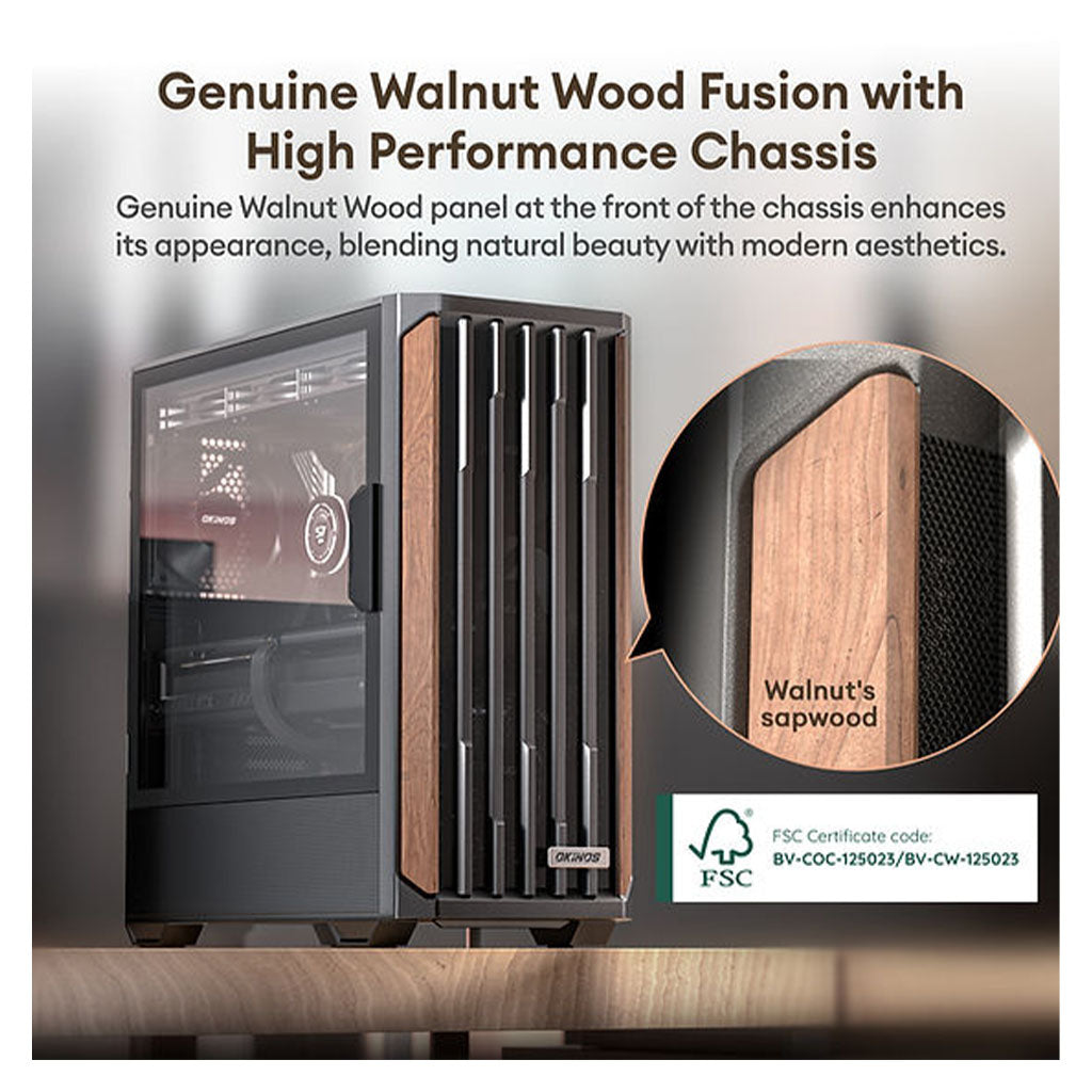 OKINOS Cypress P7 Genuine Walnut Wood Trim ATX Mid-Tower Case(OKICC-CP7-ATXBW) - 8