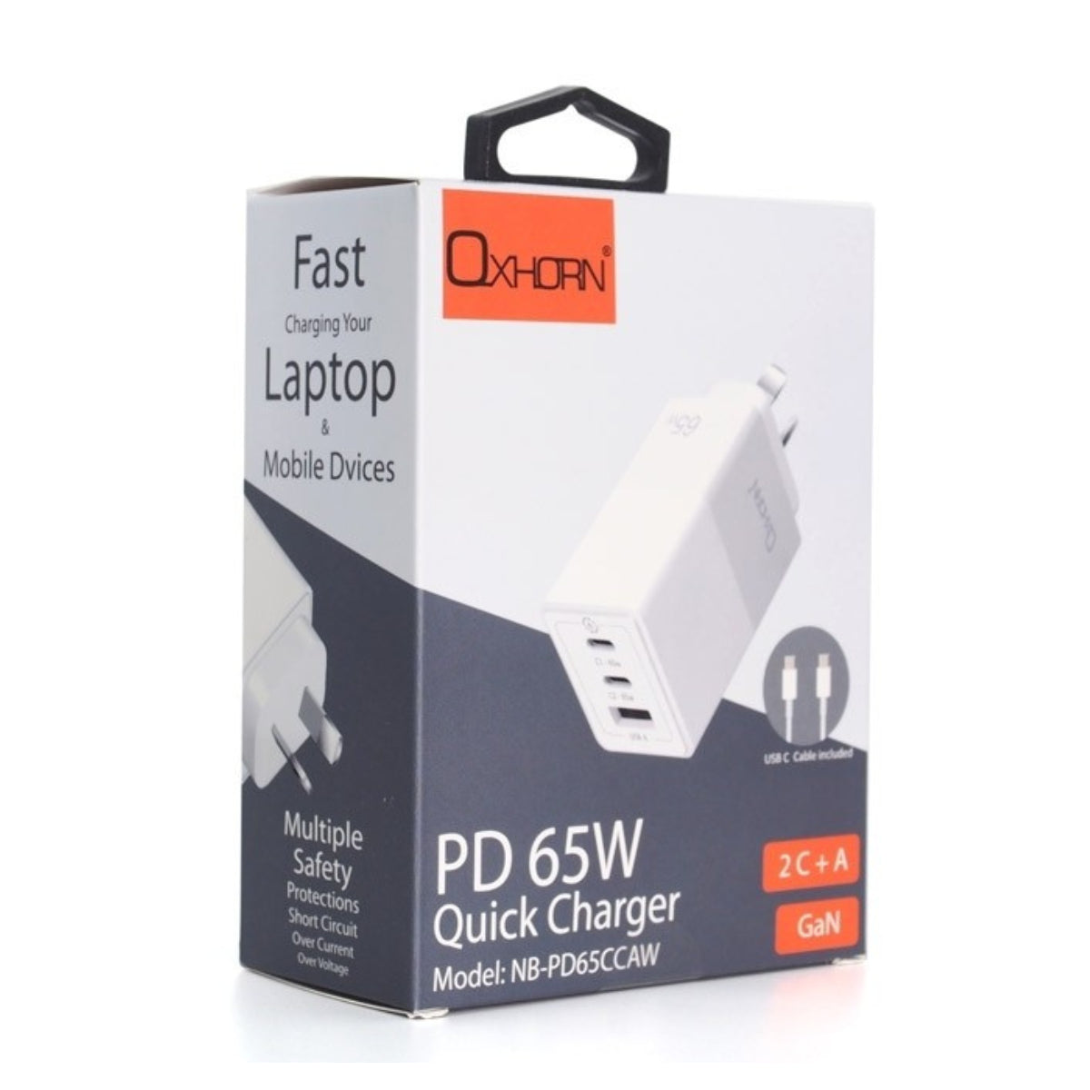 Oxhorn 65W PD GaN Fast Wall Charger 3-Port USB-C/USB-A - White(ACBOXHNBPD65CCAW) - 4