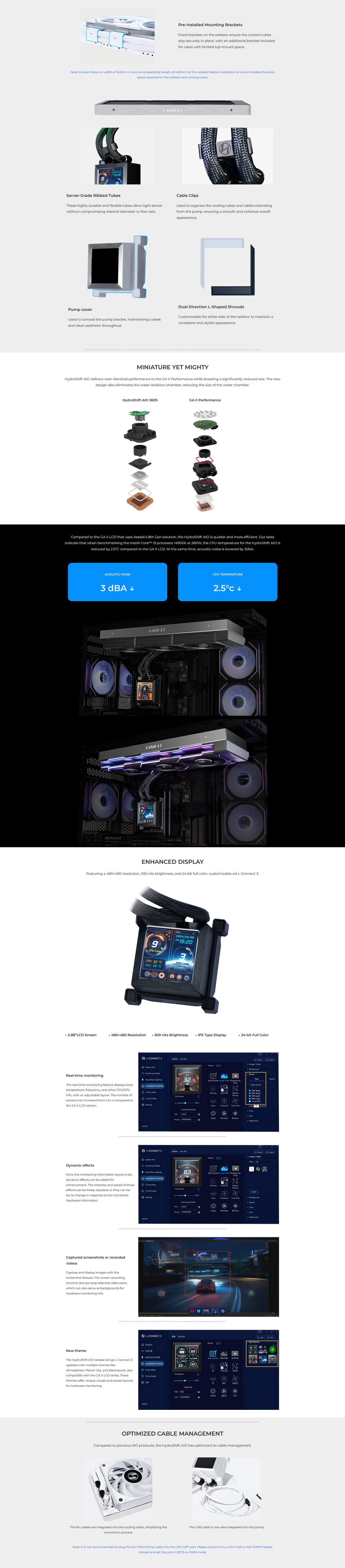Lian-Li HydroShift LCD 360mm RGB AIO Liquid CPU Cooler - Black (Refurbished)(GHSLCD36RB-Refurbished) - 8