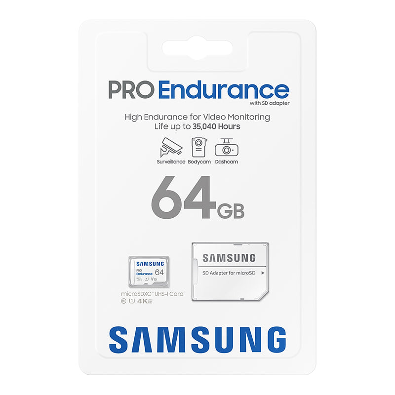 Samsung 64GB PRO Endurance microSDXC U1 Class 10 UHS-I Memory Card - 100MB/s(MB-MJ64KA/APC) - 3