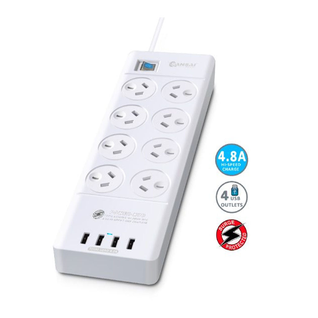 Sansai PAD-4088H 8-Outlet Surge Protected Powerboard with 4x USB(PAD-4088H) - 2