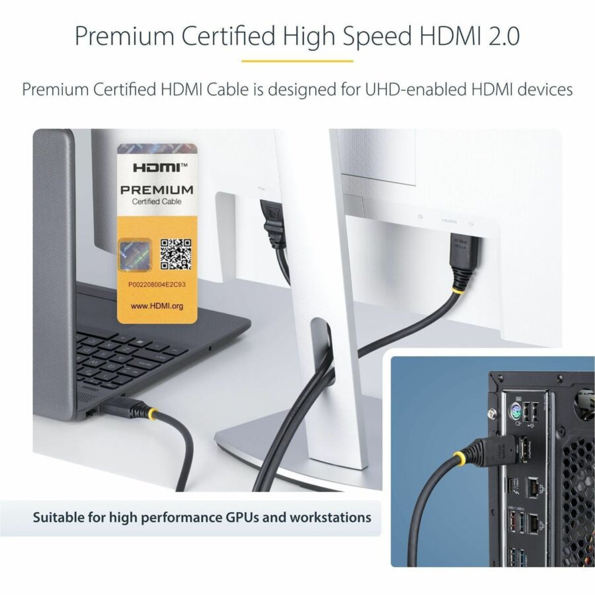 StarTech 4m Premium 8k Ultra High Speed Certified HDMI 2.0 Male to Male Cable(HDMI2-CABLE-4K60-4M) - 4