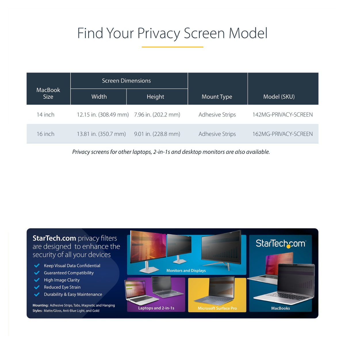 StarTech Reversible Gold Filter Privacy Screen for 16" 16:10 Laptop(162MG-PRIVACY-SCREEN) - 8