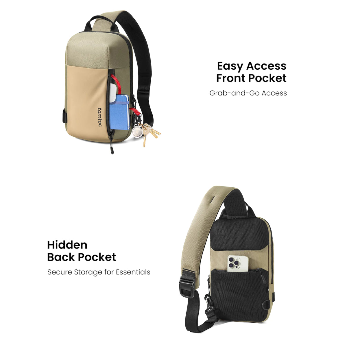 tomtoc Navigator-T24 11" 5L Travel Sling Bag - Khaki(T24S1K1) - 4