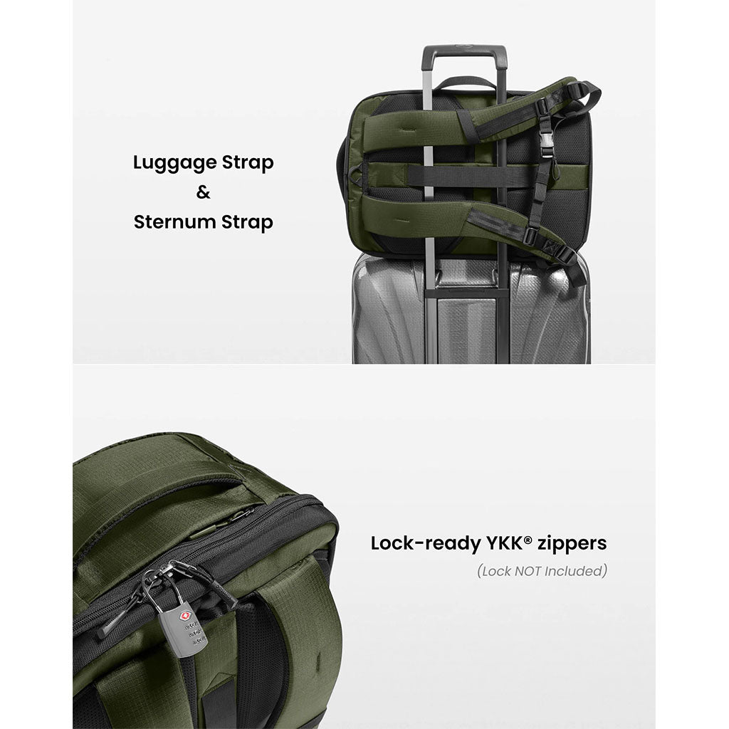 tomtoc Navigator-T66 17" 40L Liteway Travel Backpack - Green(T66M1T1) - 9