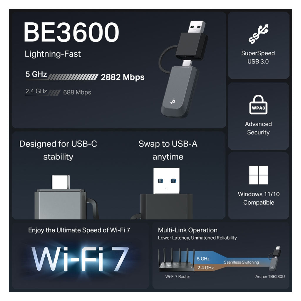 TP-Link Archer TBE230U BE3600 Dual Band Wi-Fi 7 Mini Wireless USB Adapter(Archer TBE230U) - 7