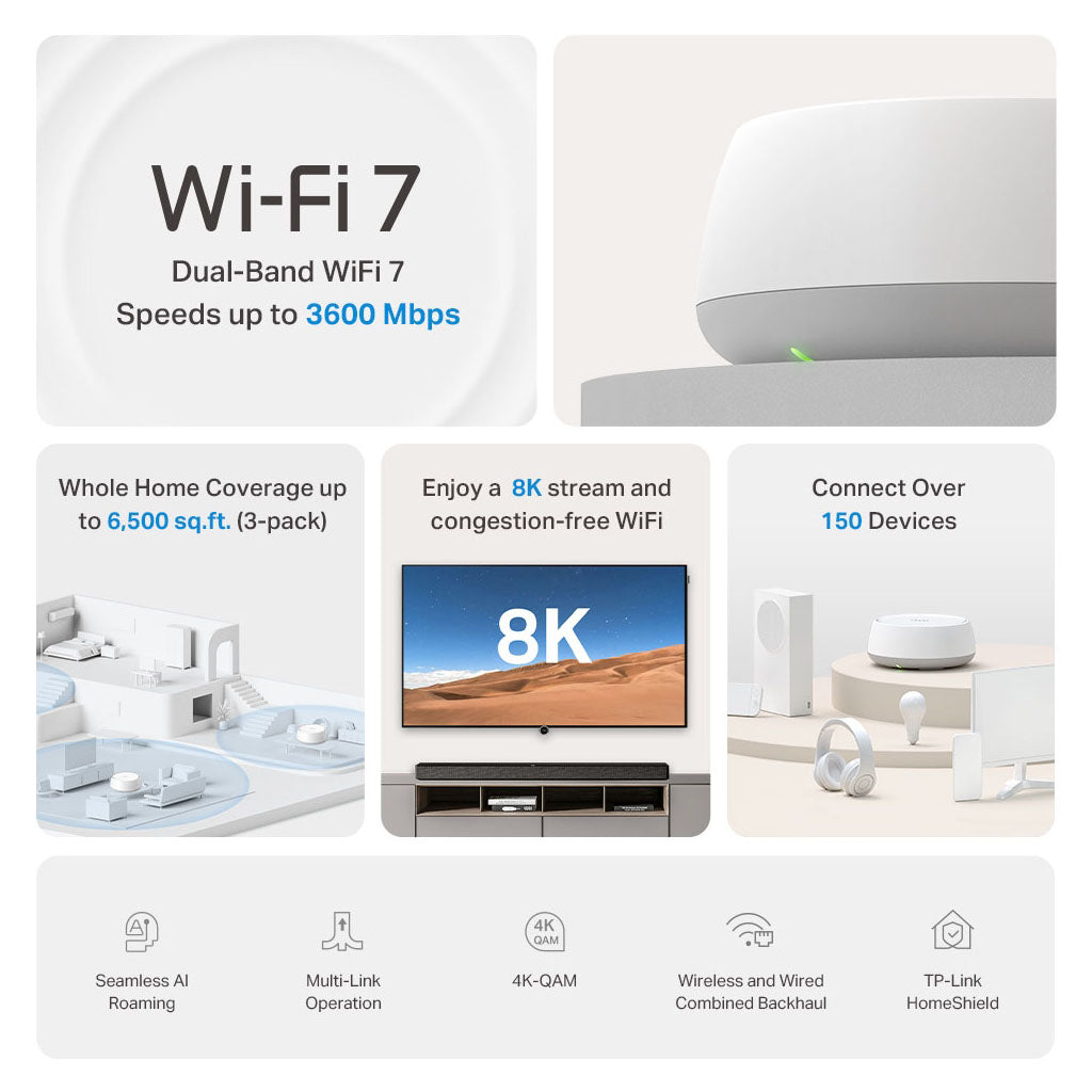 TP-Link Deco BE22 BE3600 Whole Home Mesh Wi-Fi 7 System - 1 Pack(Deco BE22(1-pack)) - 3