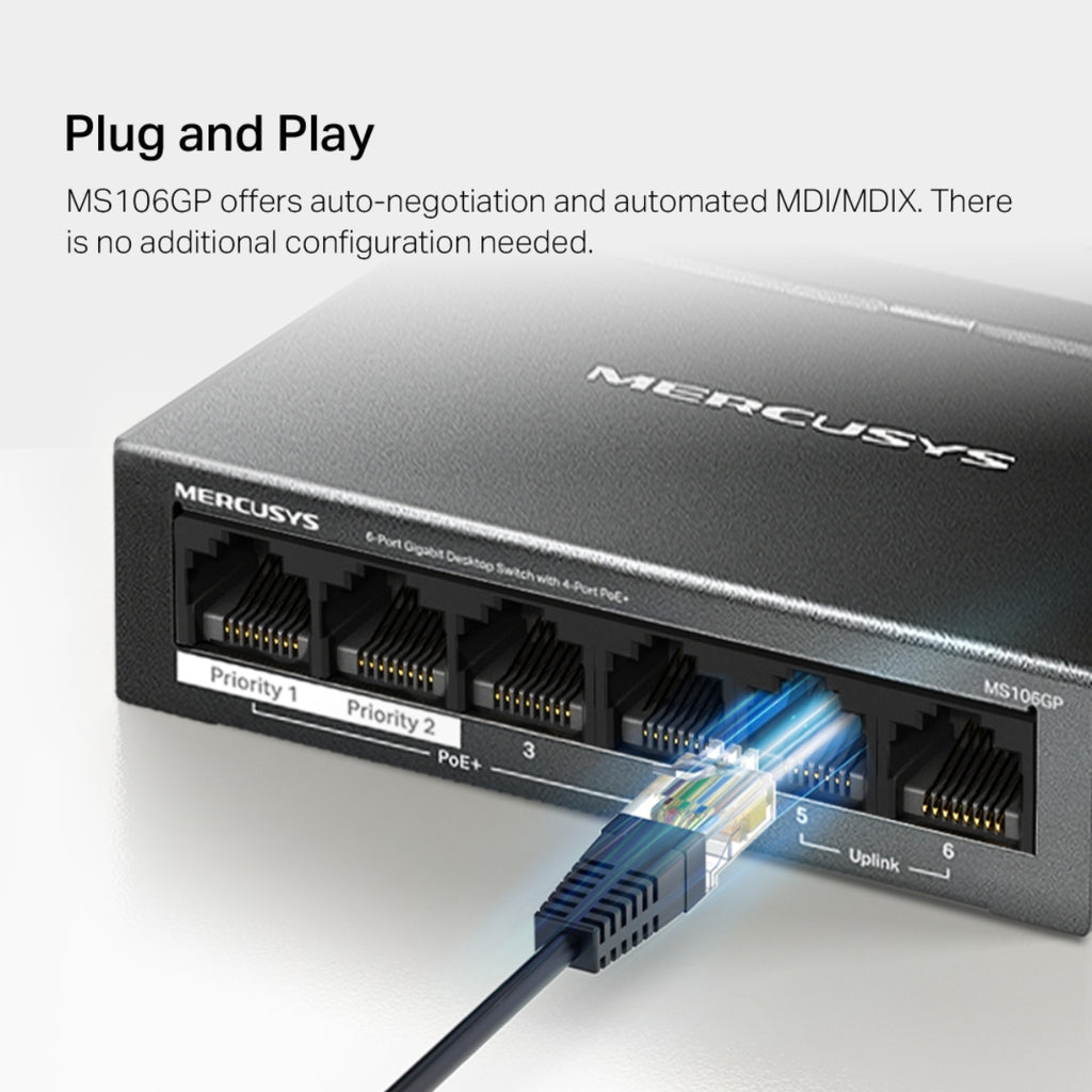 Mercusys MS106GP 6-Port Gigabit Desktop Switch with 4-Port PoE+(MS106GP) - 8