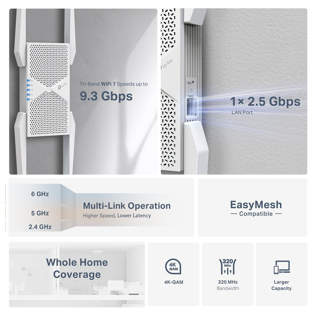 TP-Link RE655BE BE9300 Tri-Band Wi-Fi 7 Range Extender(RE655BE) - 7