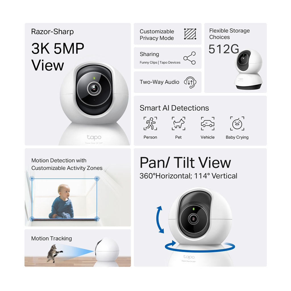 TP-Link TC74 Pan/Tilt AI Home Security Wi-Fi Camera(TC74) - 9