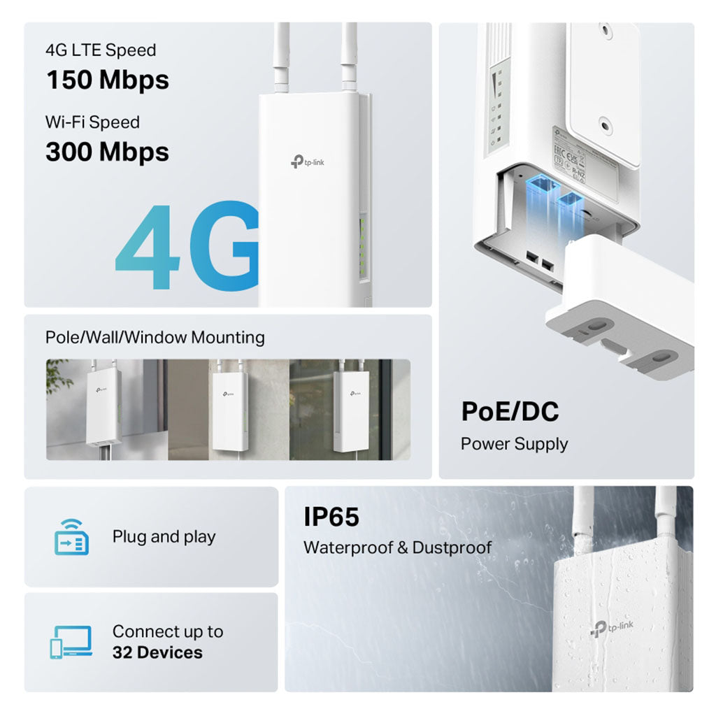 TP-Link TL-MR100-Outdoor 4G LTE 300 Mbps Wi-Fi Outdoor Router(TL-MR100-Outdoor) - 4
