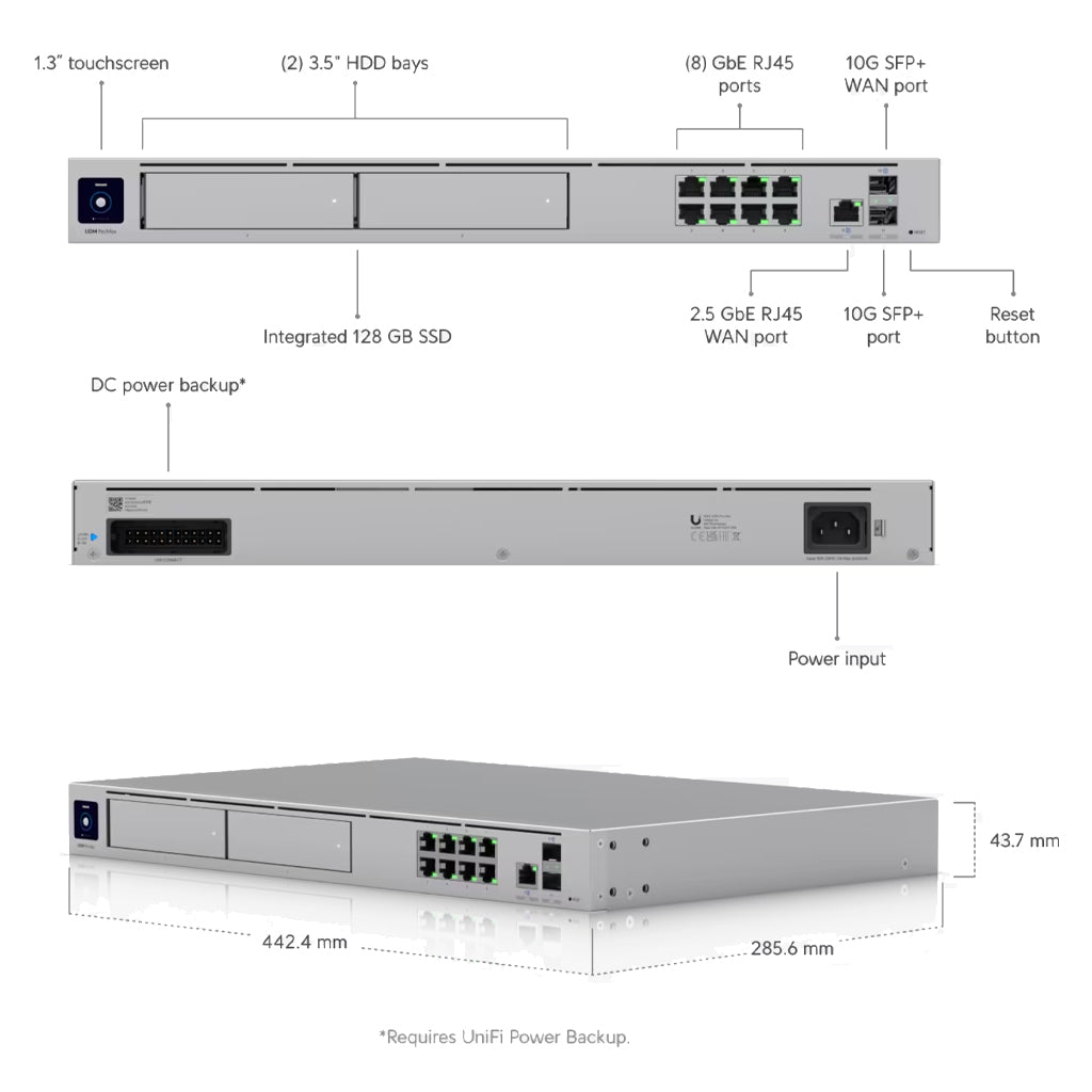 Ubiquiti UniFi Dream Machine Pro Max Cloud Gateway with 2x NVR Drive Bays(UDM-Pro-Max) - 7