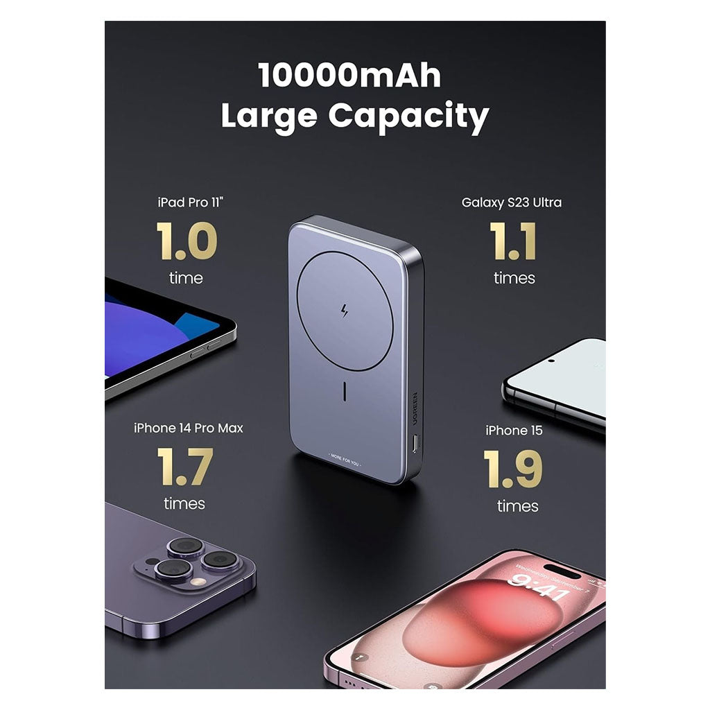Ugreen 15086 10000mAh Magnetic Wireless Power Bank - Space Grey(15086) - 10