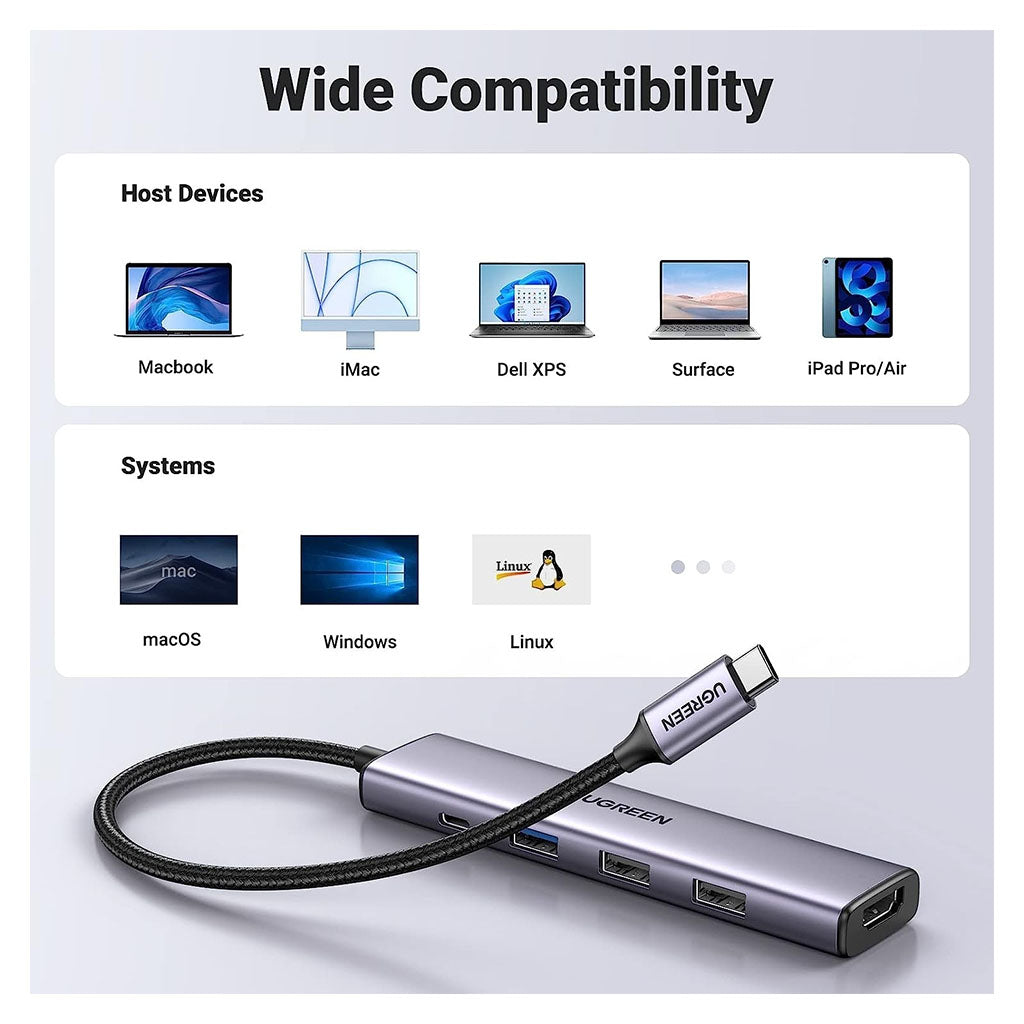 Ugreen 15495 5-in-1 USB-C Hub with 4K HDMI(15495) - 4