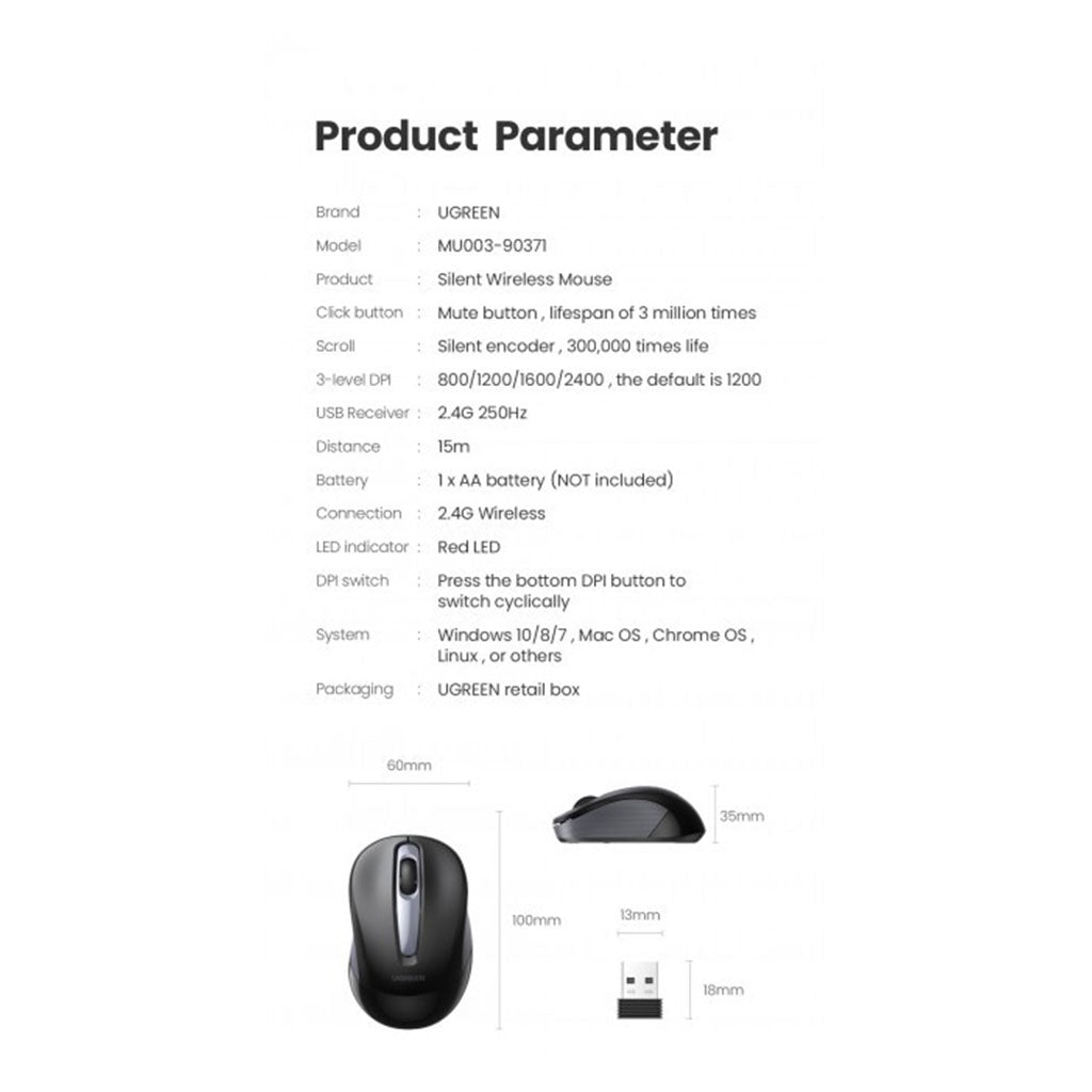 Ugreen 90371 Mini Portable Wireless Mouse(90371) - 4