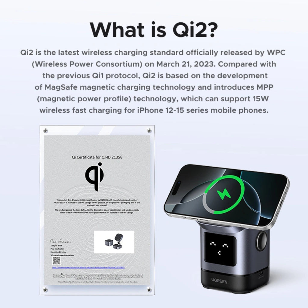 UGREEN Uno 15W Qi2 2-in-1 Magnetic Wireless Charger(45775) - 4
