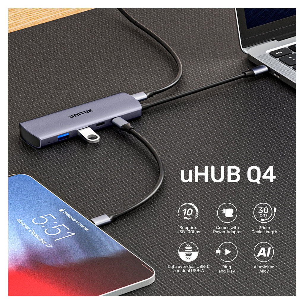 Unitek uHUB Q4 4-in-1 10Gbps USB-C Hub(H1112DGY01) - 11