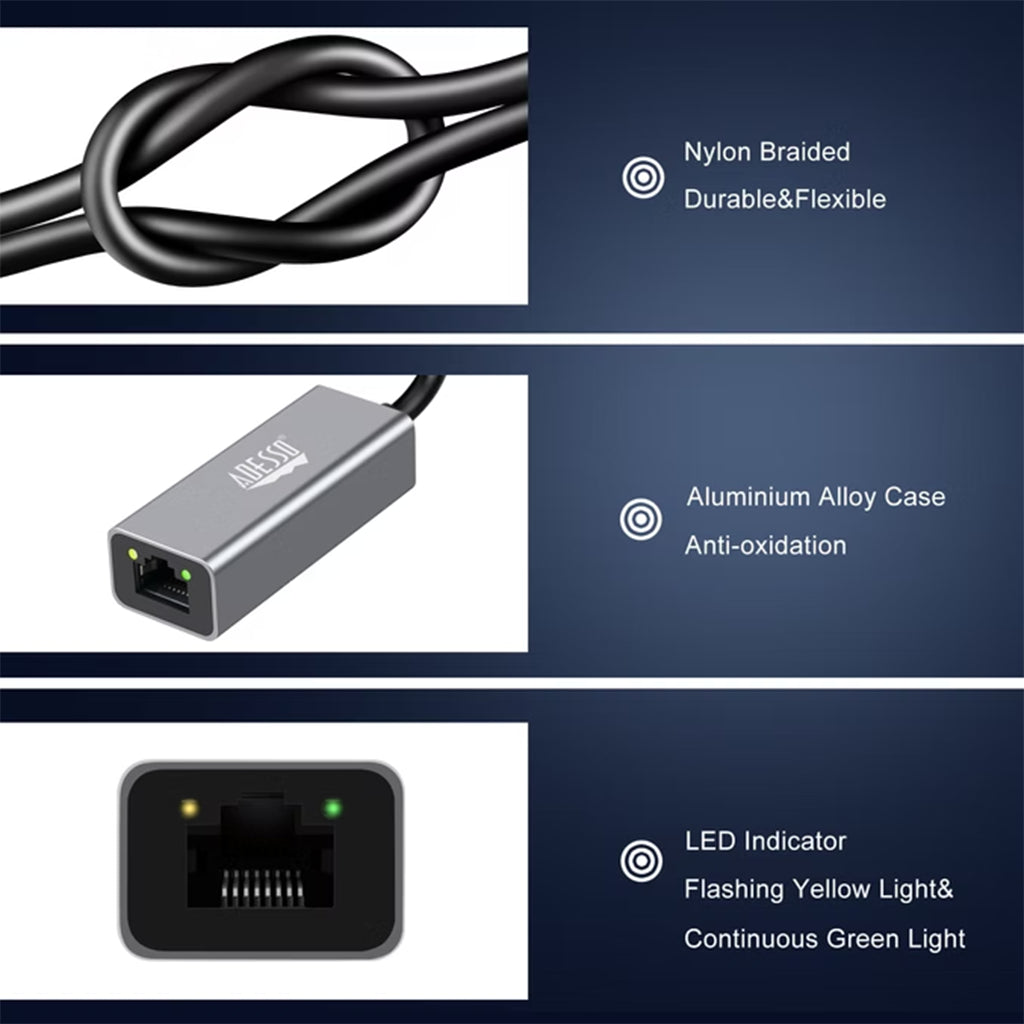 Adesso USB-C to Ethernet Network Adapter(AUH-5000) - 5