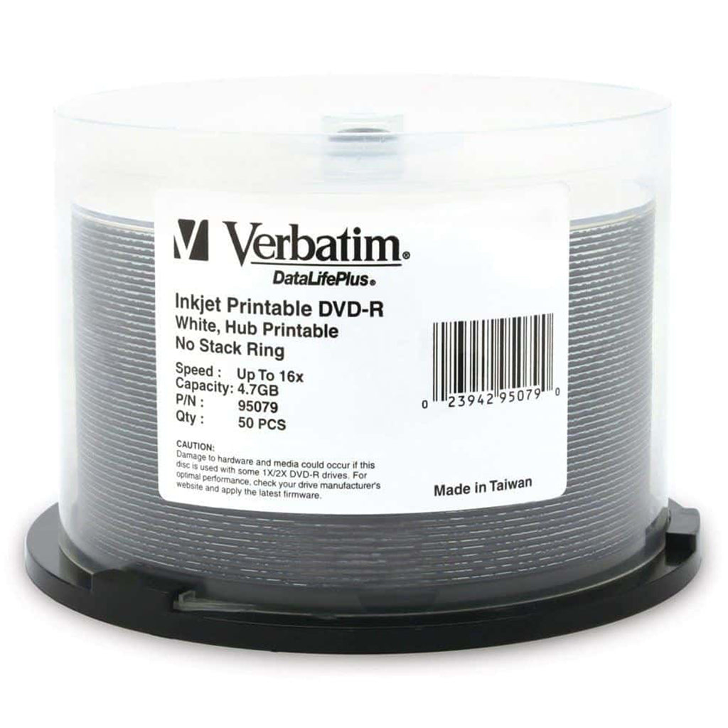 Verbatim DVD-R 4.7GB  White Wide Inkjet 16x - 50 Pack(95079) - 1