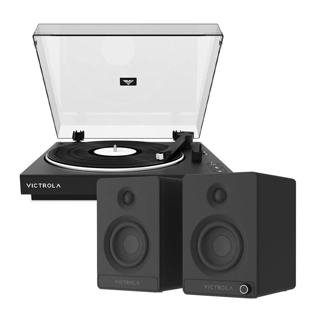Victrola Automatic Turntable + Victrola Tempo Bookshelf Speakers Bundle - Black(VPT-800-BLK-BUN) - 1