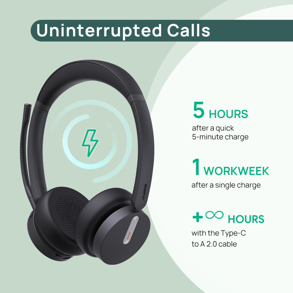 Yealink (BH70 Dual UC) Unified Communication Certified Wireless Headset w/ USB Dongle(BH70-D-UC-C/A) - 3