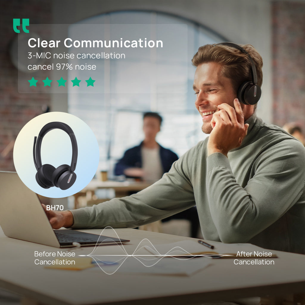 Yealink (BH70 Dual UC) Unified Communication Certified Wireless Headset w/ USB Dongle(BH70-D-UC-C/A) - 6
