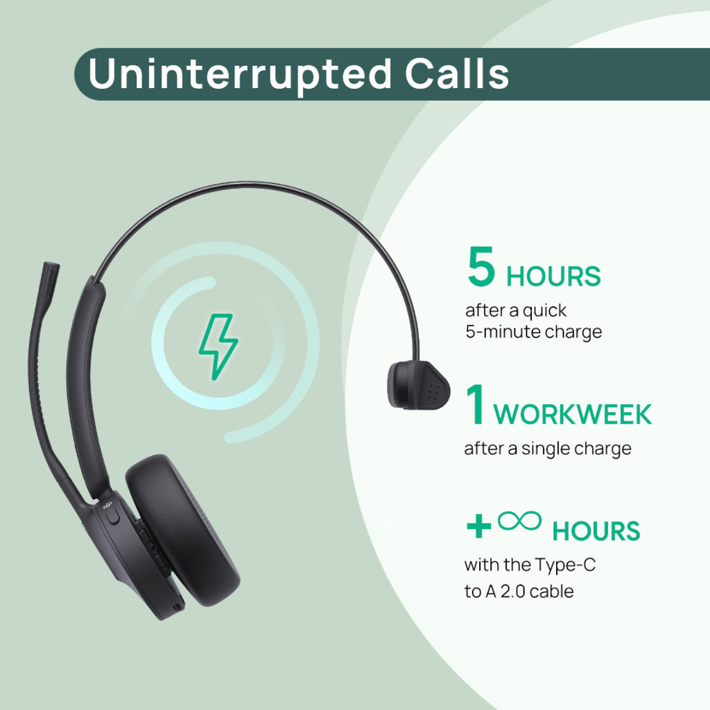 Yealink (BH70 Mono Teams USB-C/A) Microsoft Certified Teams Bluetooth Wireless Headset(BH70-M-MS-C/A) - 4