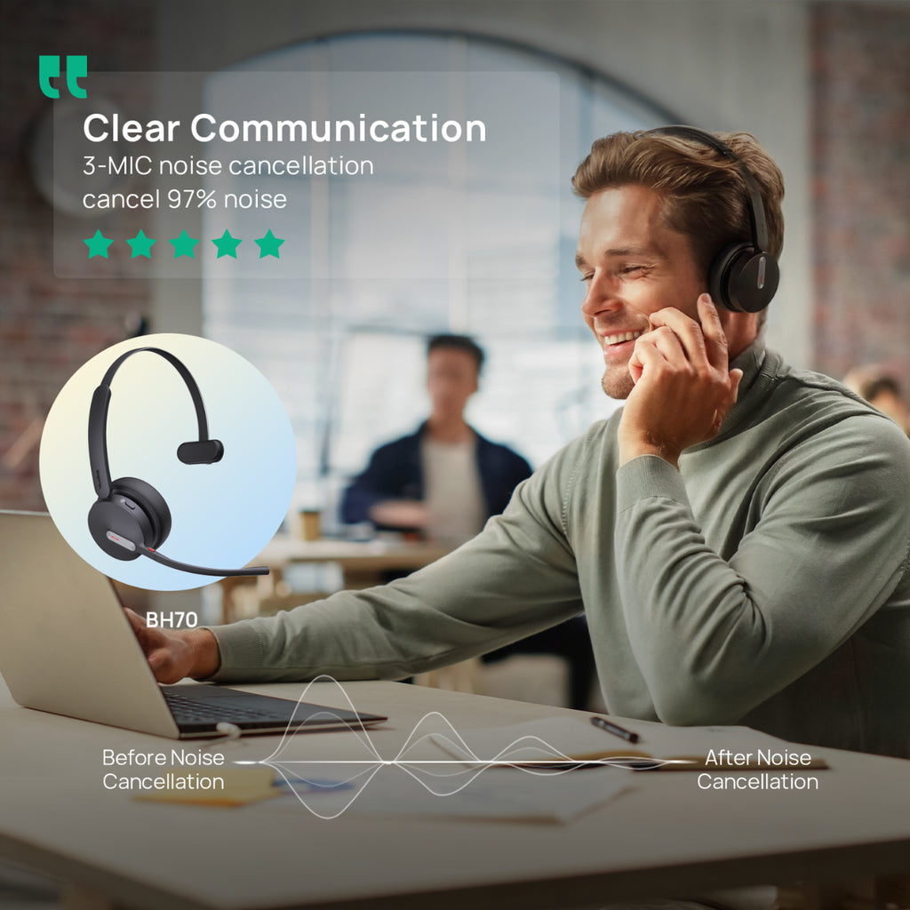 Yealink (BH70 Mono Teams USB-C/A) Microsoft Certified Teams Bluetooth Wireless Headset(BH70-M-MS-C/A) - 6