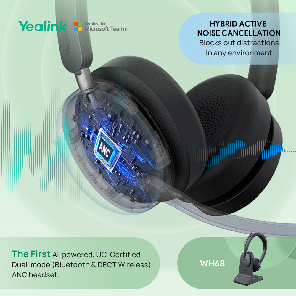 Yealink (WH68 ANC UC) Unified Communication Certified Noise Cancellation DECT Wireless Headset(WH68-UC) - 3