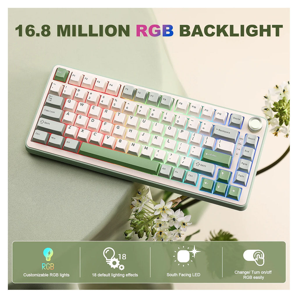Yunzii B75 Pro Hot-Swappable Wireless Green Mechanical Keyboard - Milk V2 Switches(KBYZB75PGRMK) - 3