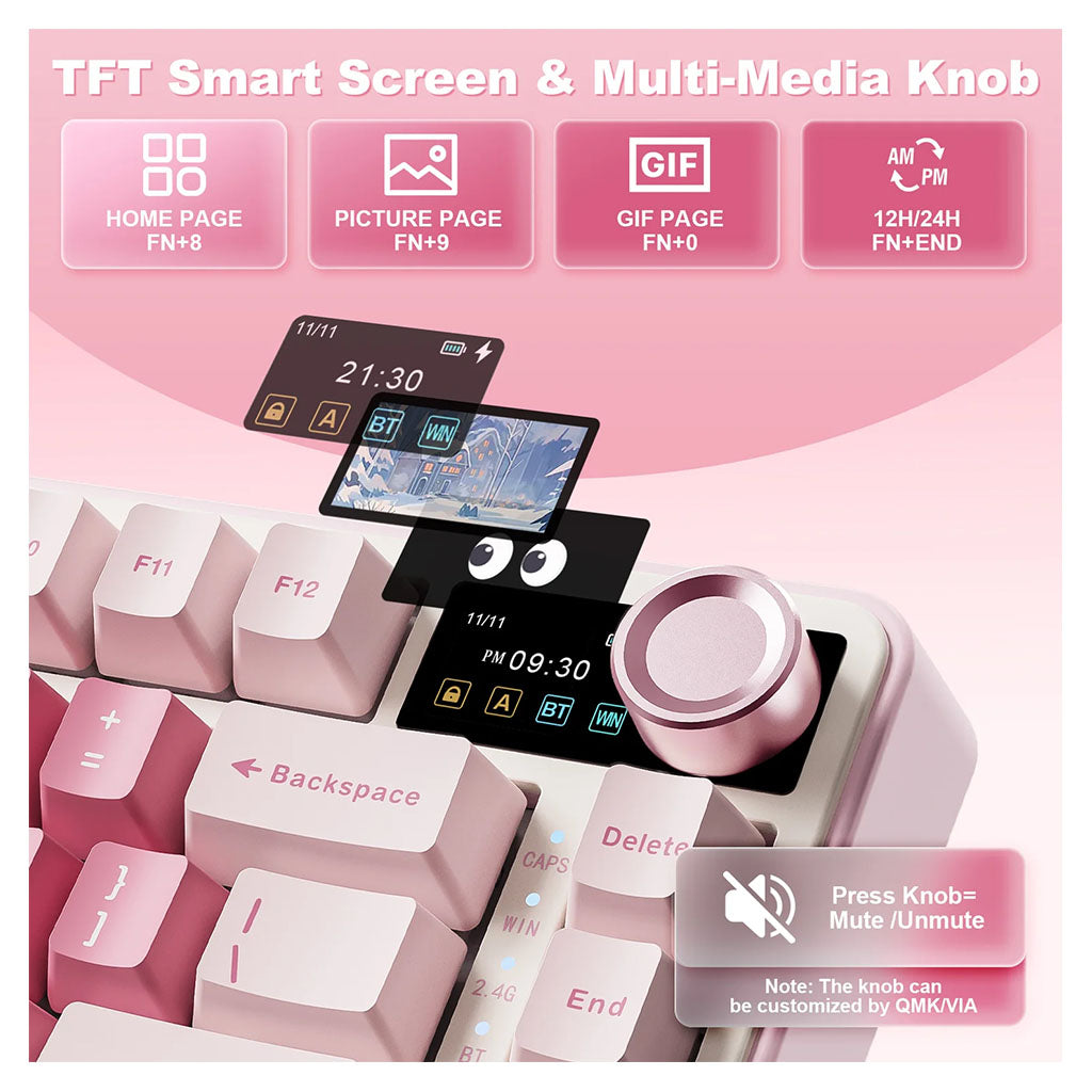 Yunzii B75 PRO QMK/VIA Knob TFT Screen Wireless Black Mechanical Keyboard - Candy Linear(KBYZB75MAXBKCD) - 5