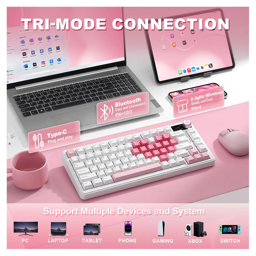 Yunzii B75 PRO QMK/VIA Knob TFT Screen Wireless Black Mechanical Keyboard - Candy Linear(KBYZB75MAXBKCD) - 7