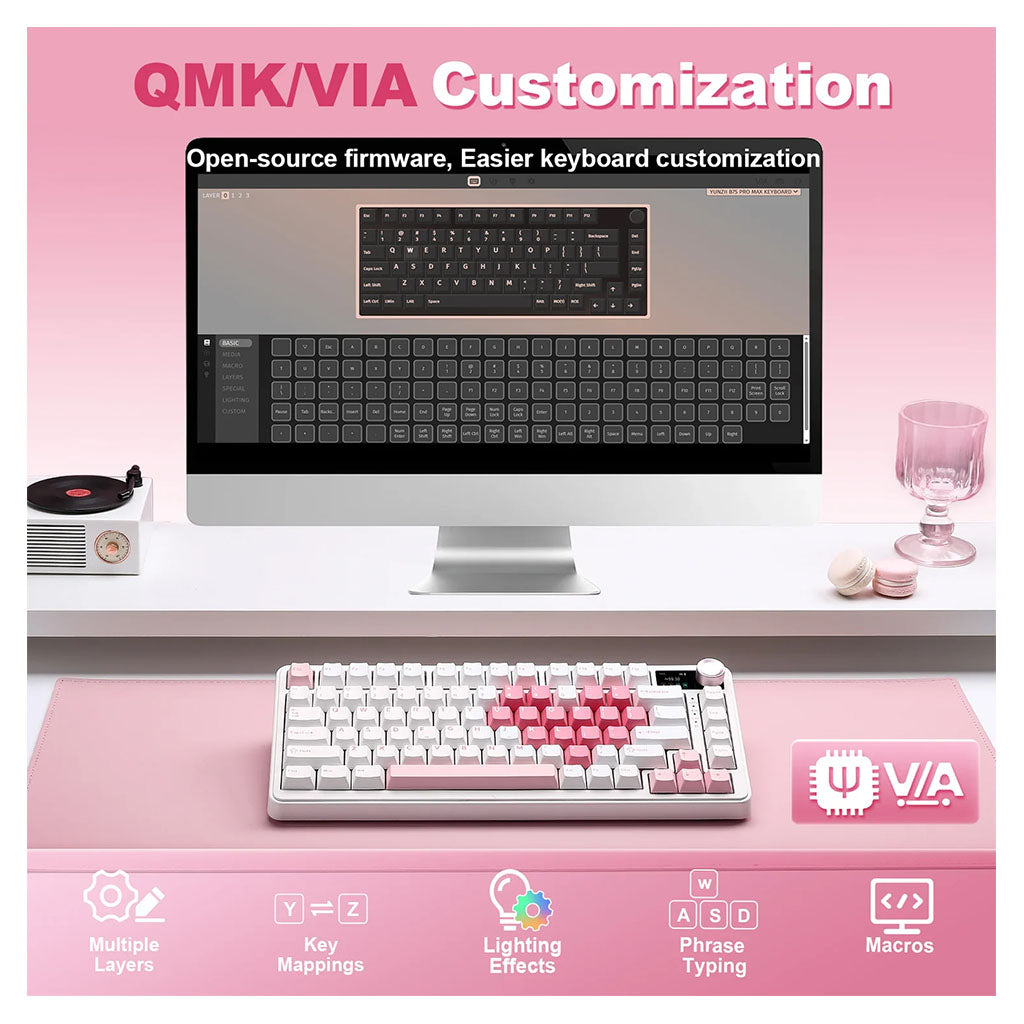 Yunzii B75 PRO QMK/VIA Knob TFT Screen Wireless Black Mechanical Keyboard - Candy Linear(KBYZB75MAXBKCD) - 8