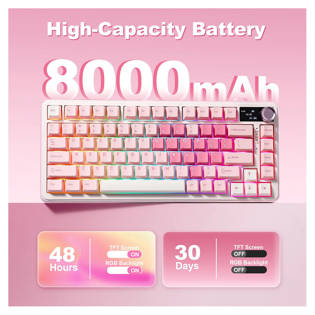 Yunzii B75 PRO QMK/VIA Knob TFT Screen Wireless Black Mechanical Keyboard - Candy Linear(KBYZB75MAXBKCD) - 9