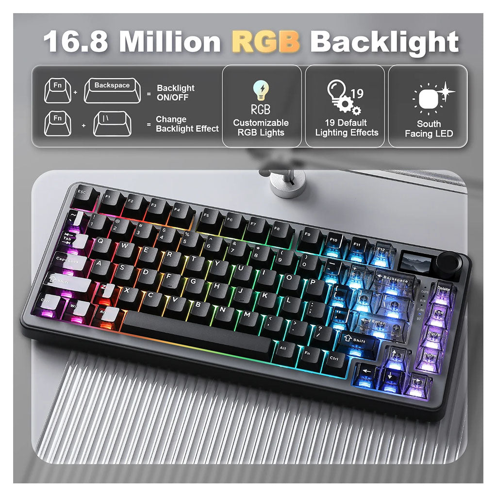 Yunzii B75 PRO QMK/VIA Knob TFT Screen Wireless Black Mechanical Keyboard - Candy Linear(KBYZB75MAXBKCD) - 11